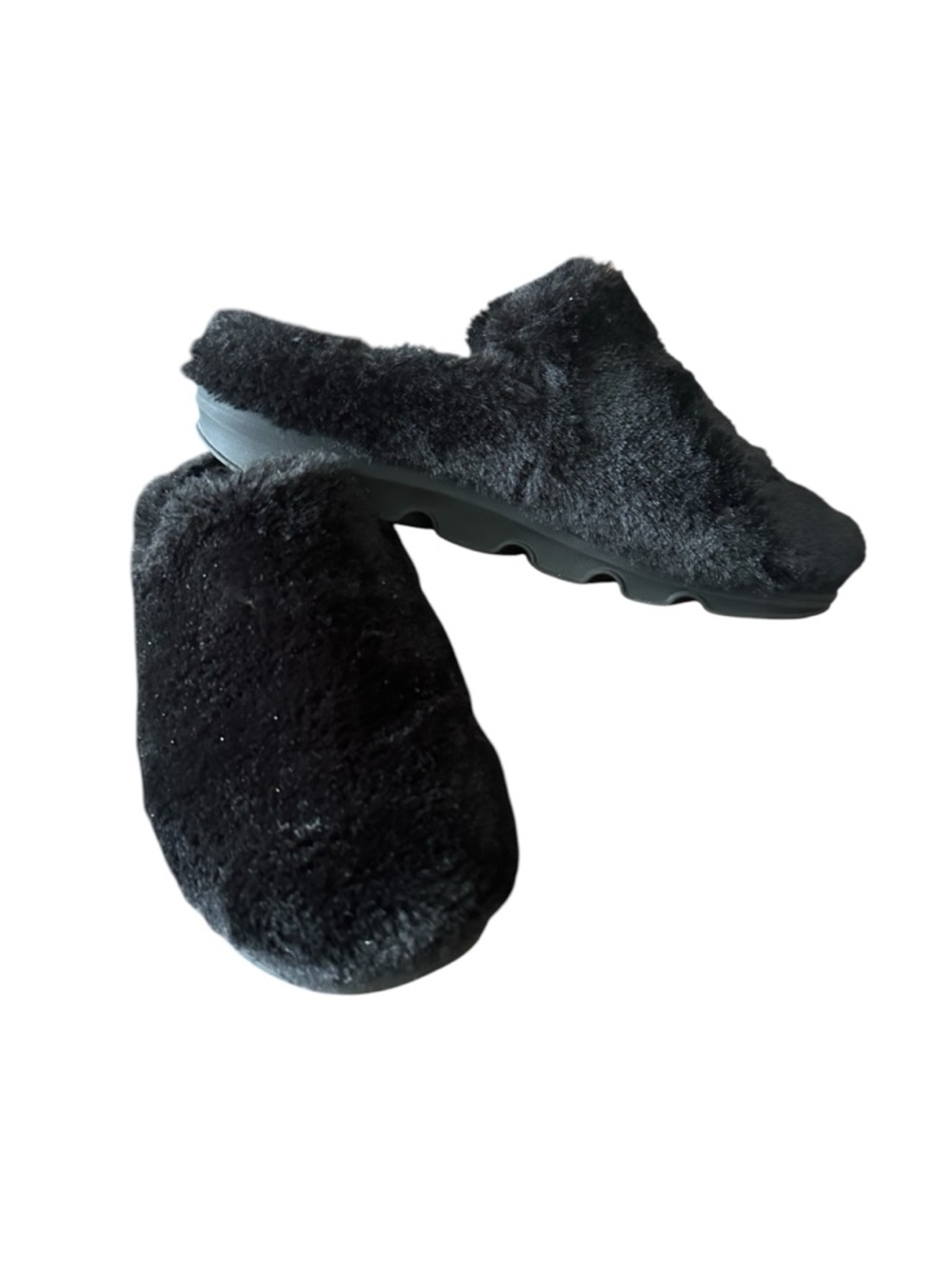 JAMBU Selma Black Faux Fur Mule Clog Slipper Lug Rugged Soles Shoes 7.5